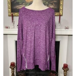 DANSKIN Now Purple Knit Top Blouse Zippers & Thumb Holes Size XL
